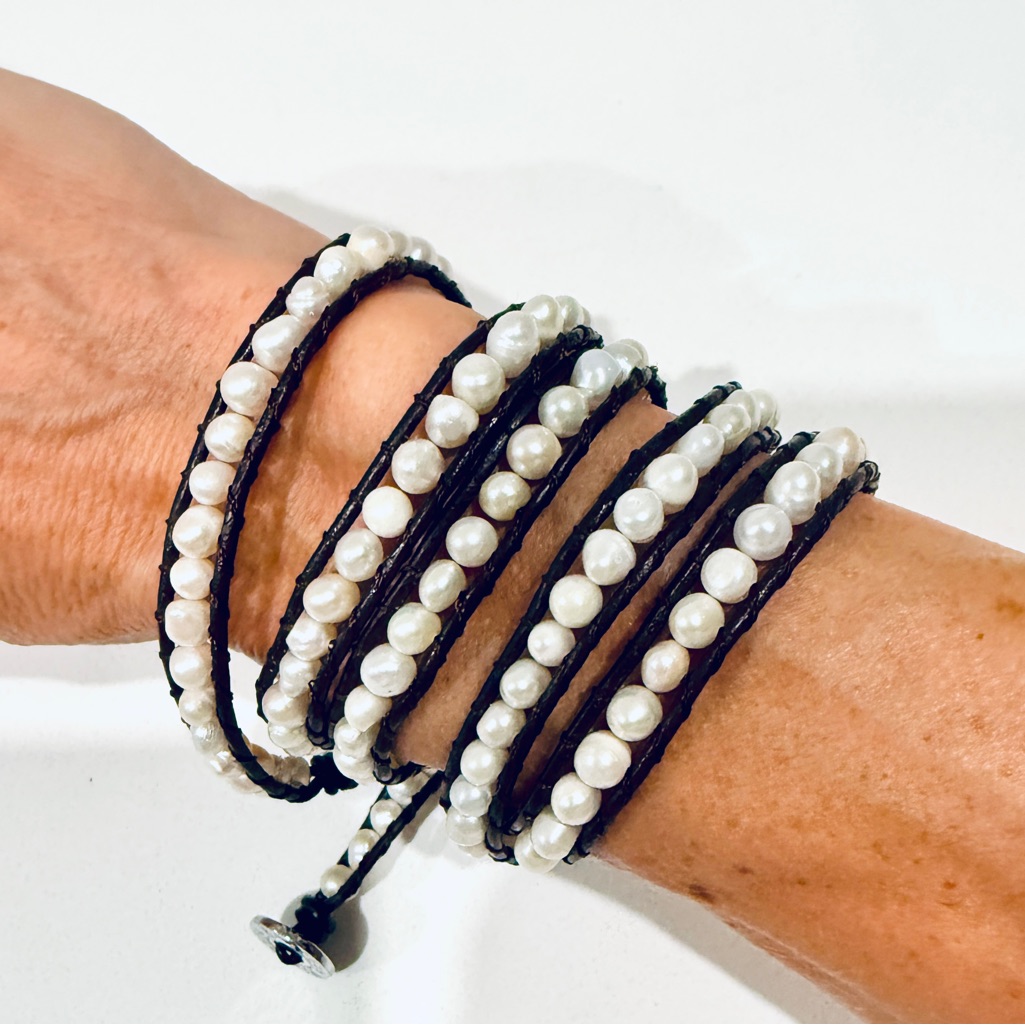 Set Of 2 Victoria Emerson Wrap Bracelets - Chocolate Leather Cord And Pearls